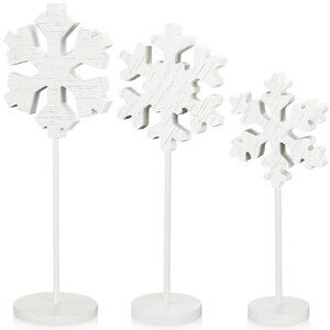 Huwena 3 Pcs Winter Standing Wooden Snowflakes Block Christmas Snowflake